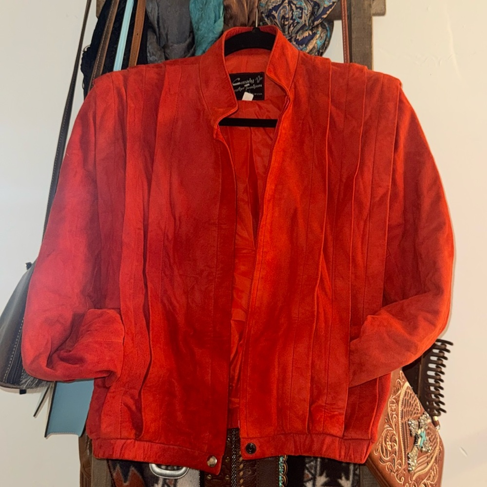 Vintage Suede Leather Orange Bomber Jacket